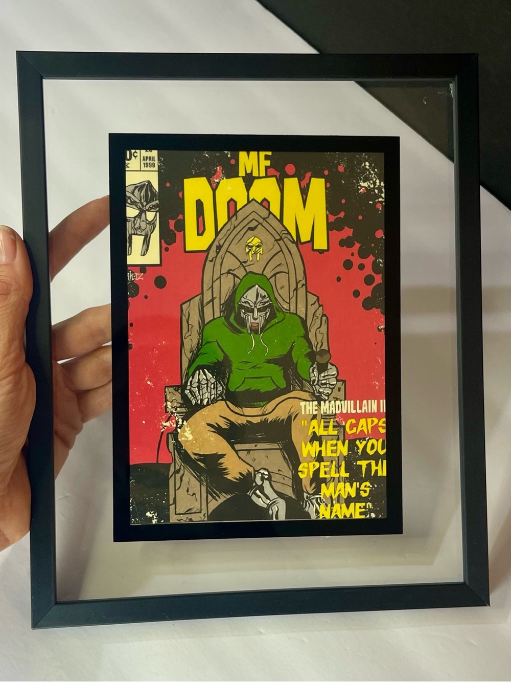 MF DOOM Comic retro Art Print in Green and Red - Framed Home Art (5”x7”)